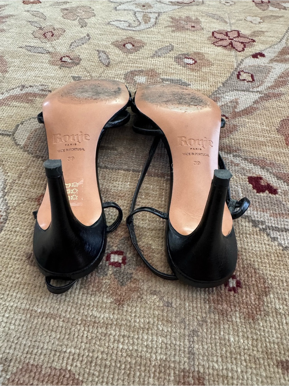 Rouje Paris ARLESIENNE BLACK LEATHER HIGH STRAP Heeled SANDALS size 8 - Picture 6 of 11